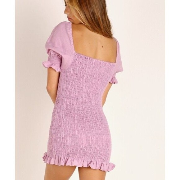Faithful the Brand Annibelis Linen Mini Dress Lilac Puff Sleeves Size Small - Picture 2 of 8